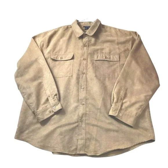Knightsbridge Brown Faux Suede Button Shirt Men 3X Western Casual Workwear - Picture 3 of 7